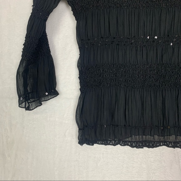 sirens small black sheer mesh shirred blouse - Picture 8 of 8